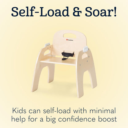 Foundations Easy Serve 11" Wood Feeding Chair for Toddlers, Adjustable Harness, Removable