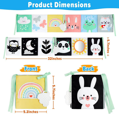 OKOOKO Black and White Baby Book, High Contrast Toy, 0-6 Months Baby Soft Book Tummy Time Montessori Sensory Toy for Stroller Early Education for 0-6 6-12 Months Newborn Infant