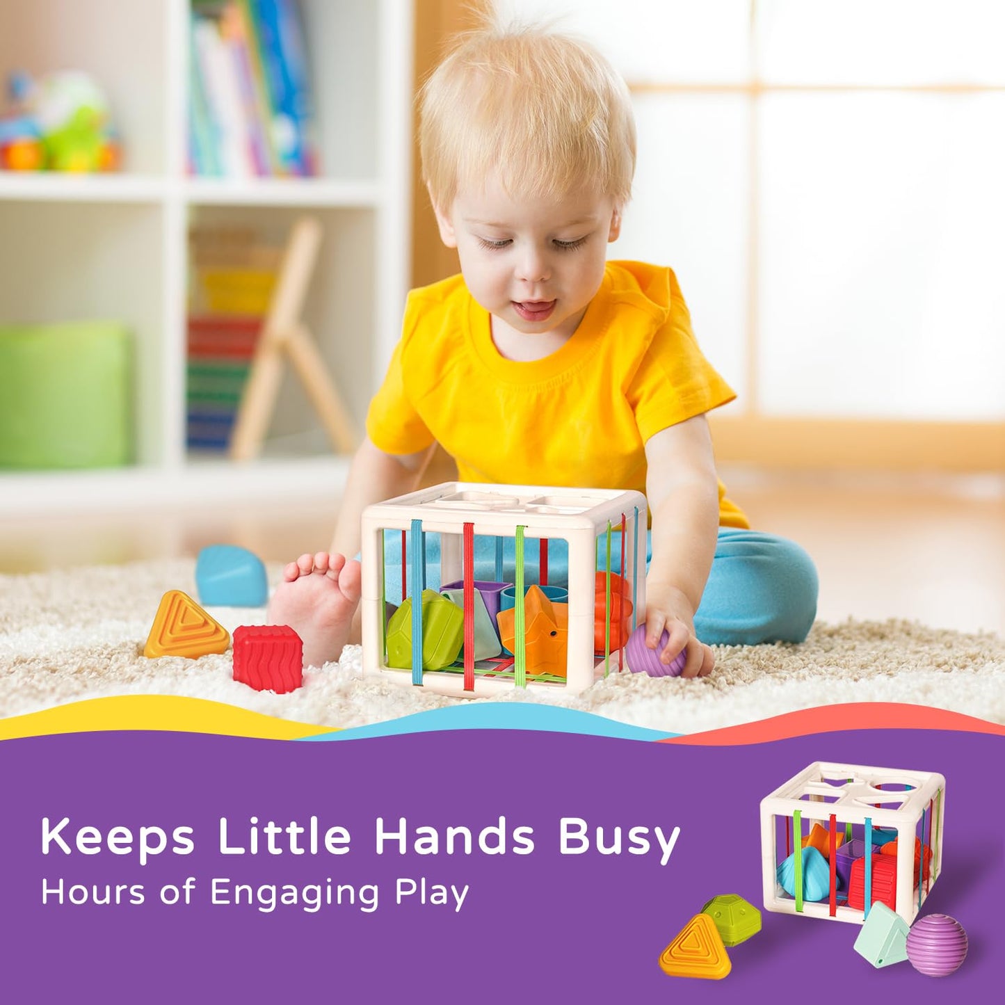 LiKee Montessori Activity Cube Toy, Sensory Shapes for Baby 12M+