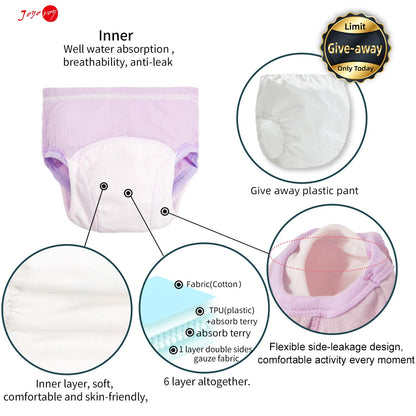 Joyo Roy Toddler Potty Training Underwear 5t Breathable 100% Cotton Girls Potty Training Pants Absorbent Double Thigh Wings for Antileak Pee Pants