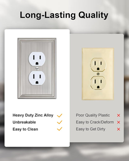 6-Pack Single Duplex Outlet Cover Plate, Decorative Brushed Nickel Switch Plates and Outlet Covers