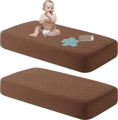 NTBAY 2 Pack Waterproof Crib Mattress Protector, Quilted 28"x52" Toddler Fitted Sheet - Machine