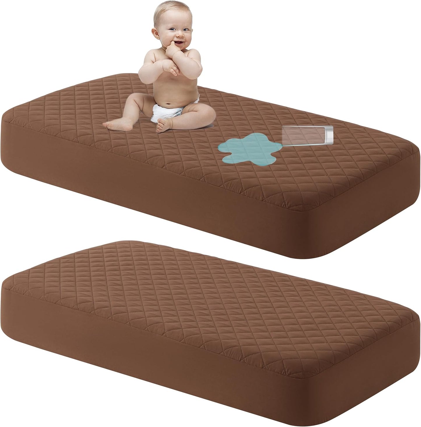 NTBAY 2 Pack Waterproof Mini Crib Mattress Protector, Quilted 24"x38" Fitted Mattress Cover