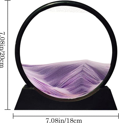 Aoderun Moving Sand Art Picture Round Glass 3D Deep Sea Sandscape in Motion Display Flowing Sand Frame Relaxing Desktop Home Office Work Decor (7", Purple)