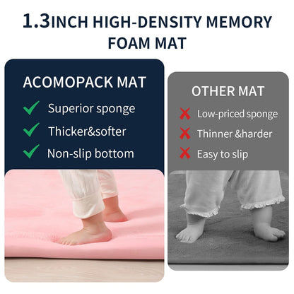 ACOMOPACK Baby Play Mat for Floor 1.3" Thick Memory Foam Play Mat 79"×157 Tummy Time Crawling with Non-Slip Bottom for Living Room,Nursery,Soft Velvet Playpen Mats for Kids,Infants（Pink）