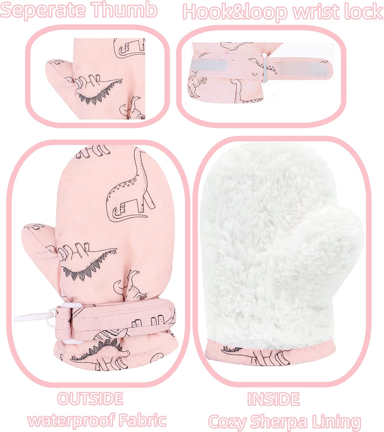 Toddler Gloves Kids Mittens Winter Warm Lined Fleece Gloves Waterproof Snow Baby Mitten for Boys Girls