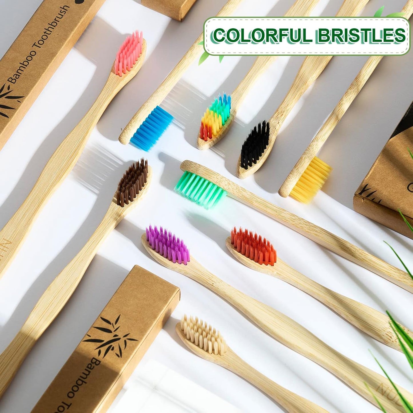 Biodegradable Bamboo Toothbrushes, 10 Piece BPA Free Soft Bristles Toothbrushes, Natural