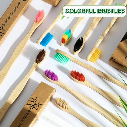 Biodegradable Bamboo Toothbrushes, 10 Piece BPA Free Soft Bristles Toothbrushes, Natural