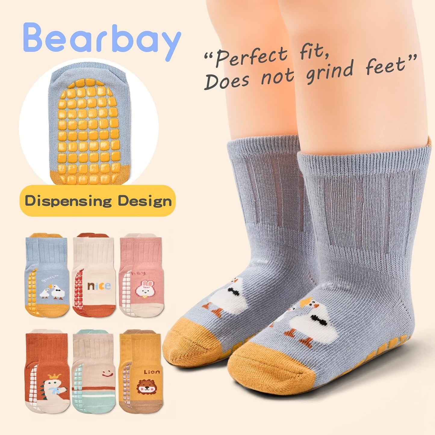 Baby Non Slip Ankle Socks with Grippers for 0 Months-7 Years Old Walking Socks