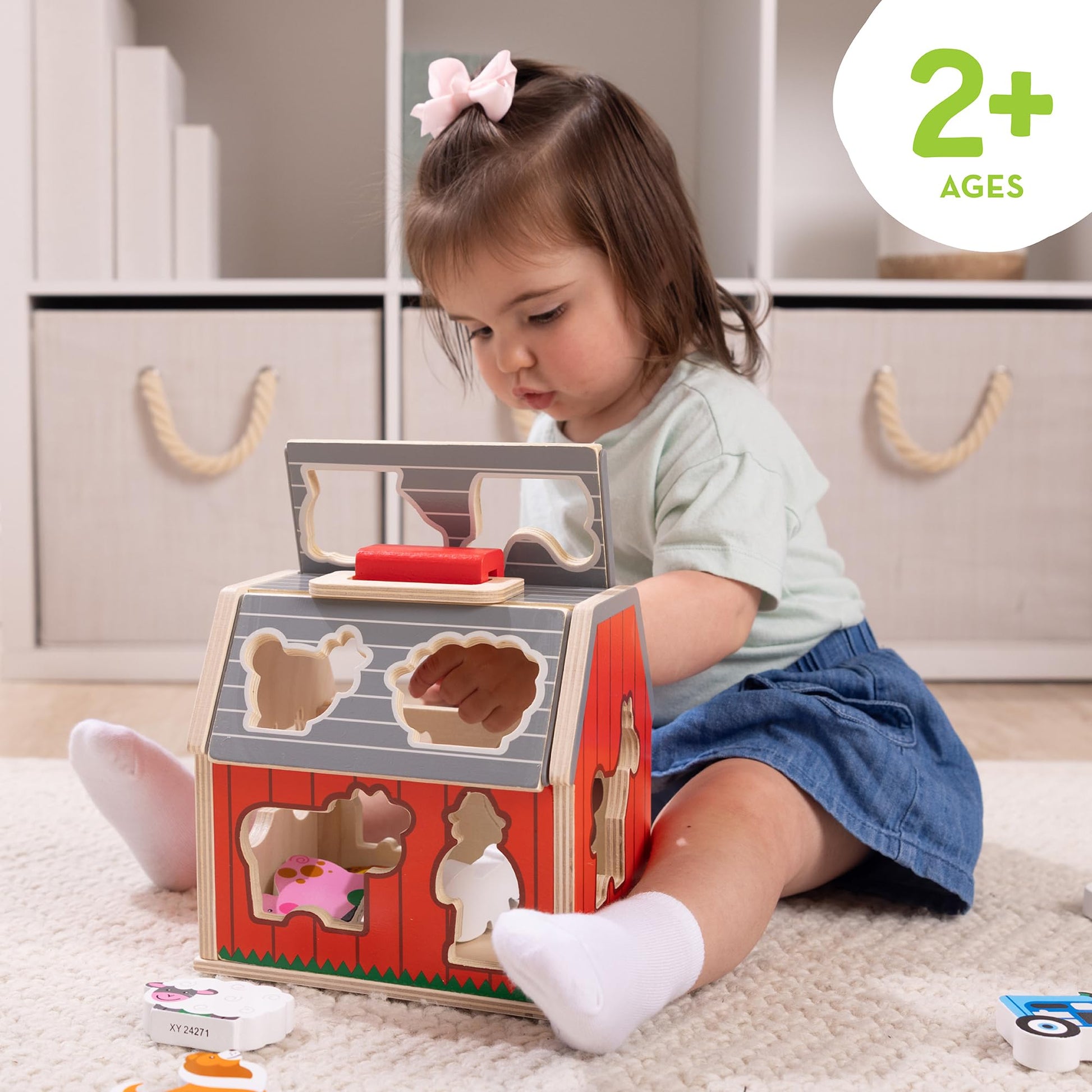 Melissa & Doug Take-Along Wooden Toy Barn, 11-Pc Portable Toddler Playset with Farm Animals &