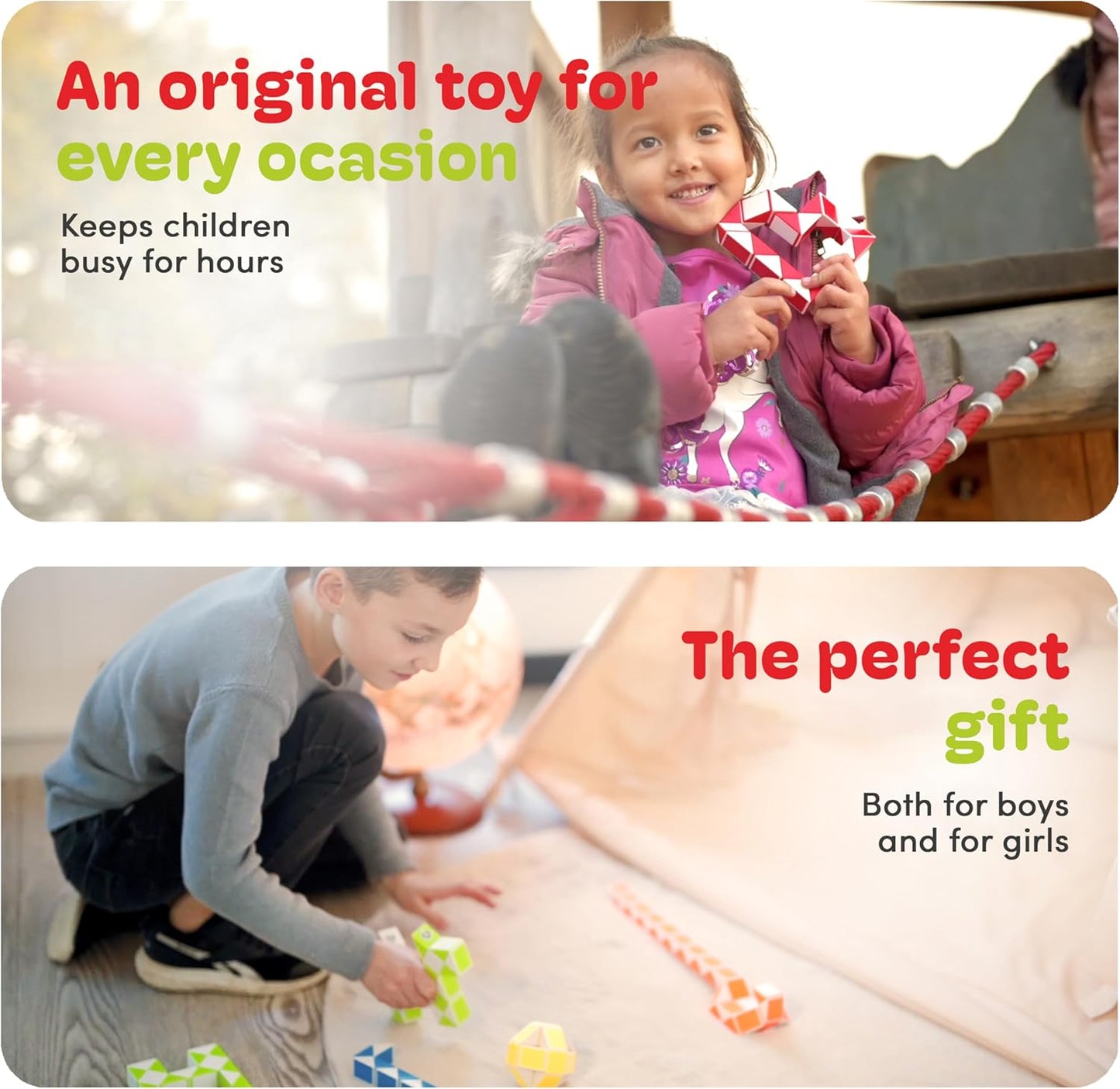 CUBIDI® Magic Snake Cube | Fidget Snake Toy for Kids | Travel Toys for Kids Ages 4-8 | Great Gift for Boys and Girls Birthday, Christmas, Stocking Stuffers - 48 Blocks | 0.9 inch x 0.7 inch | Orange