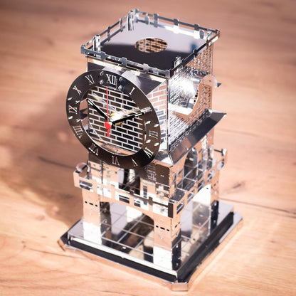 METAL-TIME 3D Model Brain Teaser Puzzle Stainless Steel Metal Craft Desk & Shelf Clock Kit Enjoyable DIY Construction | Functioning Clock with Fluorescent Arrows & Candle Place Puzzle Master of Time