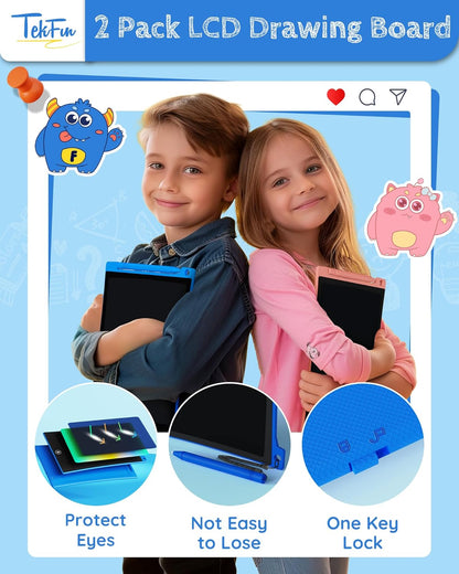 TEKFUN Kids Toys,10in 2 Pack LCD Writing Tablet Coloring Doodle Drawing Board Pad for Kids with Stylus, Car Trip Educational Toys Easter Toys Birthday Gift for Toddlers 3 4 5 6 7 Kids Girls Boys