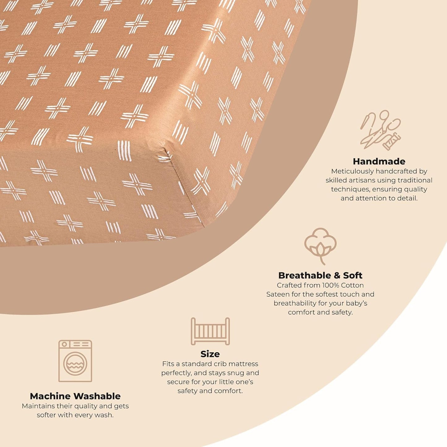 Crane Baby Crib Sheet, Copper Dash Neutral Crib Sheets & Toddler Sheets, 100% Cotton Sateen, 28" x