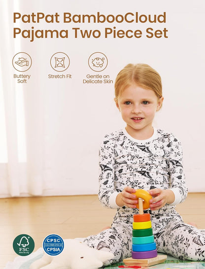 PATPAT Bamboo Viscose Pajama Set for Toddlers with Improved Tensile Strength, Snug Fit Pjs Sleeper for Baby Boys Girls Kids
