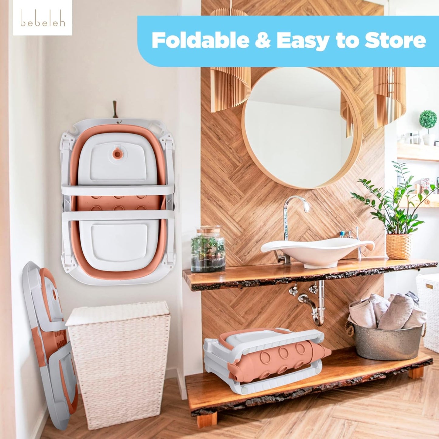 BEBELEH™ Collapsible Baby Bathtub – Bathtub + Baby tub Sling + Newborn Sling – Baby Bathtub Newborn