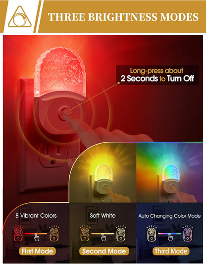 Night Lights Plug Into Wall, Color Changing Night Light for Kids, RGB Night Lights Plug into Wall 2 Pack, Soft White Nightlights Plug in with Dusk to Dawn Sensor for Kid Bedroom, Gift, Bathroom
