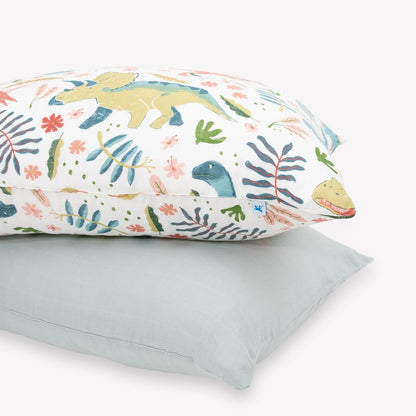 Little Unicorn Standard Pillowcase 2 Pack | Super Soft & Breathable Muslin Fabric | Snug Envelope Closure (Boho Dino)