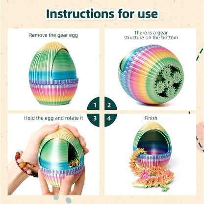 3D Printed Snake with Egg - Gear Egg with Snake Inside, 24inch Flexible Snake, Cute Rotary Egg, 3D Printed Gift Toys, Figure Decoration, ADHD(Multicolored Rainbow)