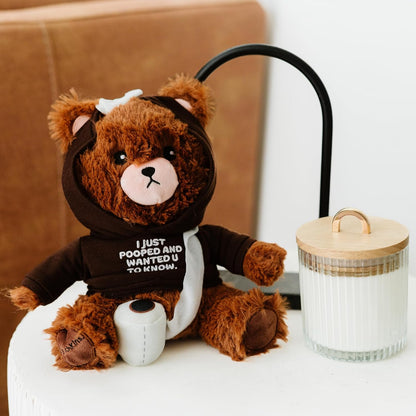 Just Pooped Unbearable Plushie, Comical Plush Teddy Bear Collectible, Funny Pun Meme Gag Gift, White Elephant, Stocking Stuffer,Emotional Support, Fun Desk Accessory, Weighted Base for Display