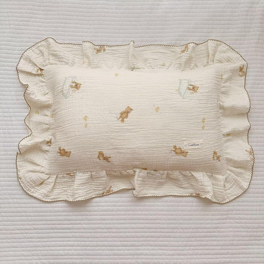 BuLuTu Cute Bear Toddler Pillowcases Muslin Cotton, Breathable Soft Kids Pillow Case 14"x20", Baby Boys Girls Pillow Covers, Bathing Bear Pattern, Nursey Bedding Decor