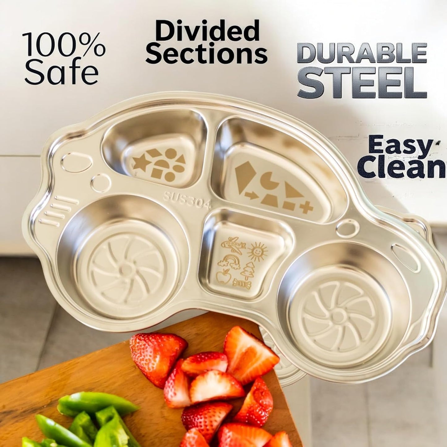 Stainless Steel Plates for Kids, Toddler Plate, Non Toxic Baby Dinnerware, BPA-Free Feeding Tray, Durable, Easy to Clean, Compatible with Dishwasher, Freezer, Microwave