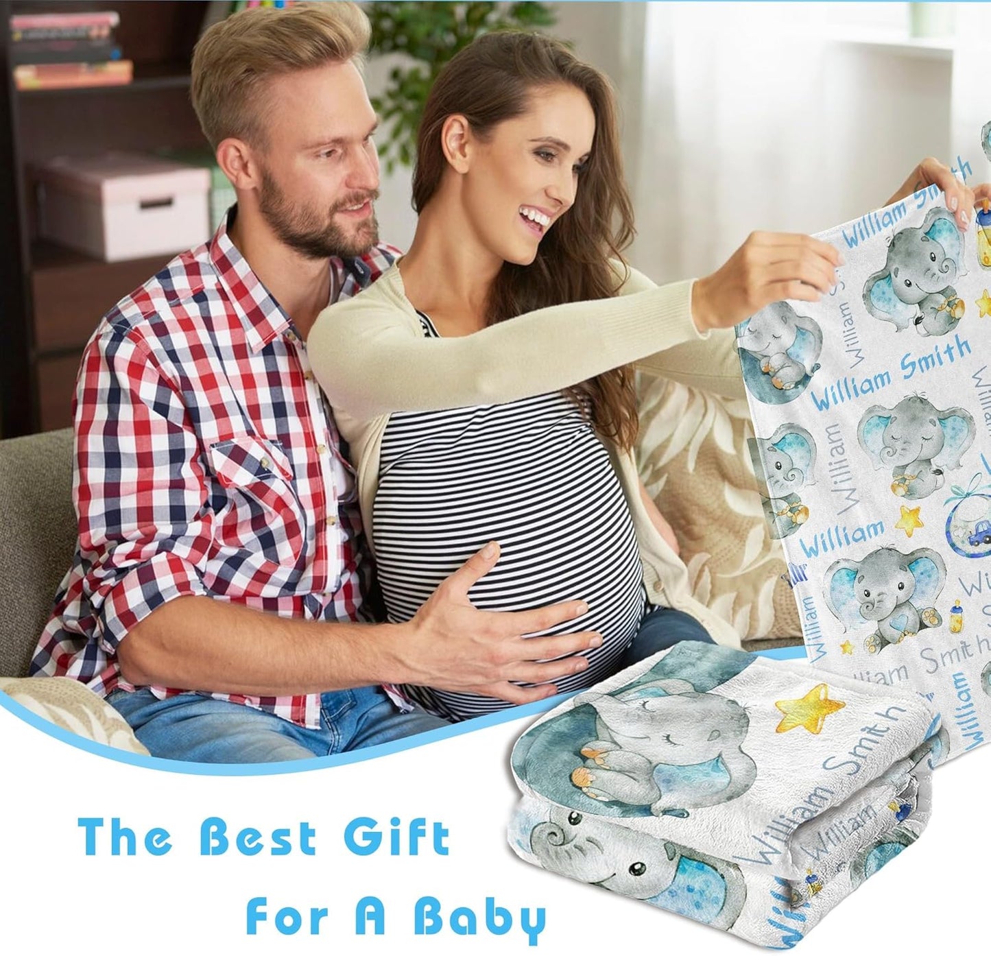 Personalized Elephant Baby Blanket for Boy Girl Custom Name Blanket for Baby Shower Customized Birthday Christmas Newborn Gifts