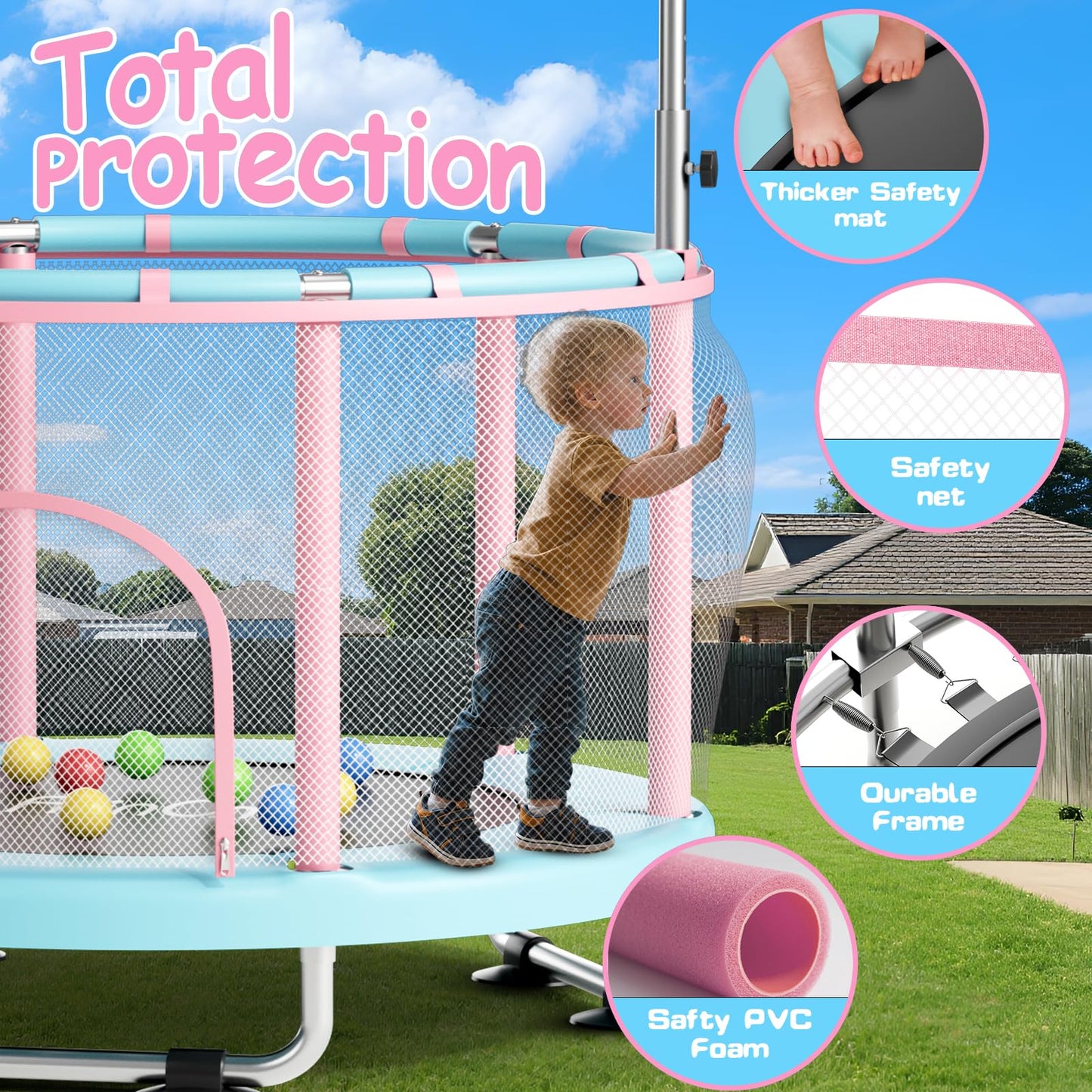 FitinOne 55" Toddler Mini Trampoline for Kids, Indoor Outdoor Toys with Swing, 440lbs Baby Kids