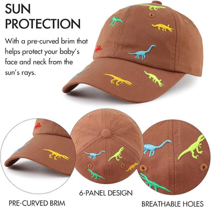 JANGANNSA Dinosaur Boys Girls Caps Embroidery Baby Baseball Caps Cotton Infant Toddler Kids Hat Spring Summer Autumn 2-6Y
