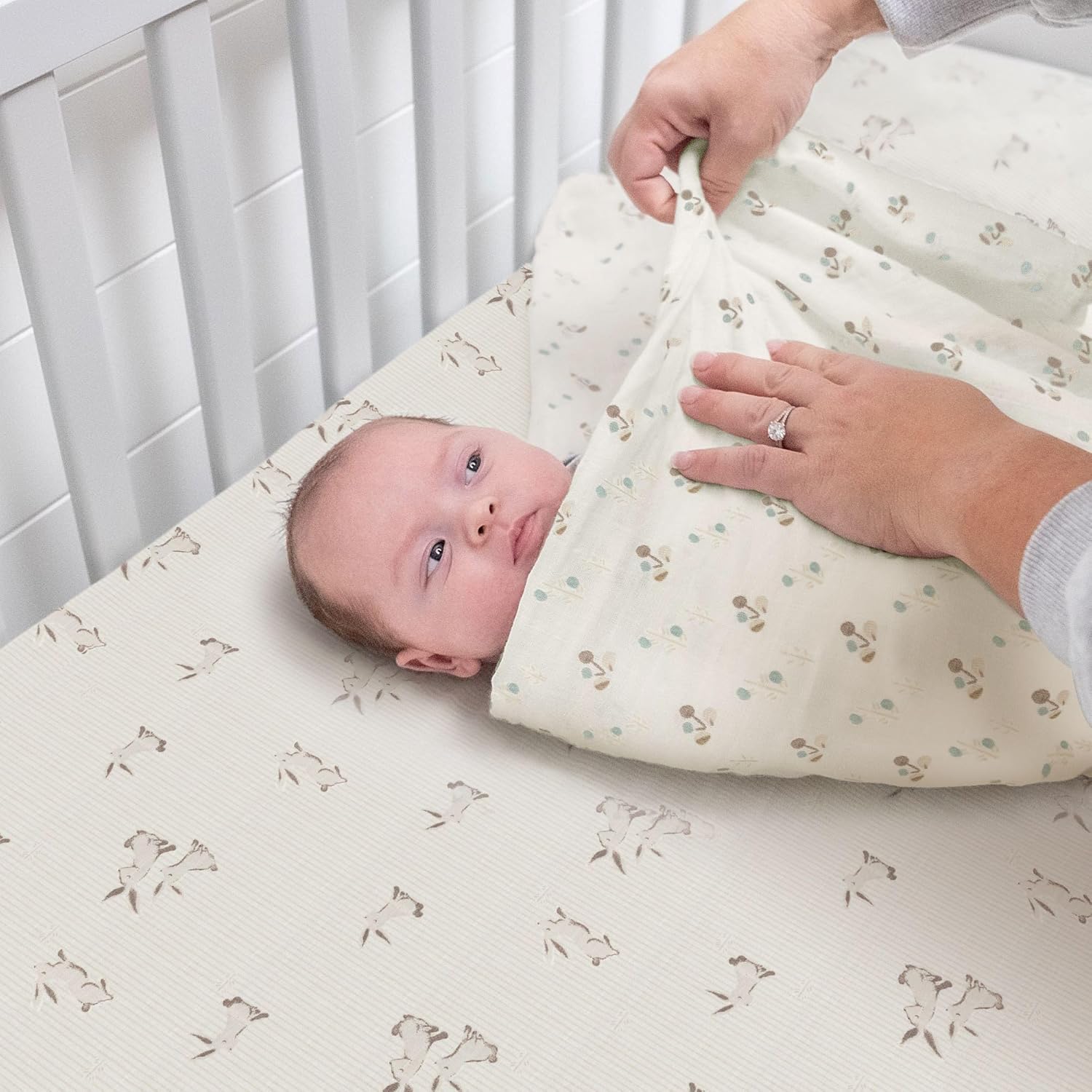 Crane Baby 100% Organic Cotton Gender Neutral Animal Nursery Bedding, Fitted Sheet, Soft Breathable