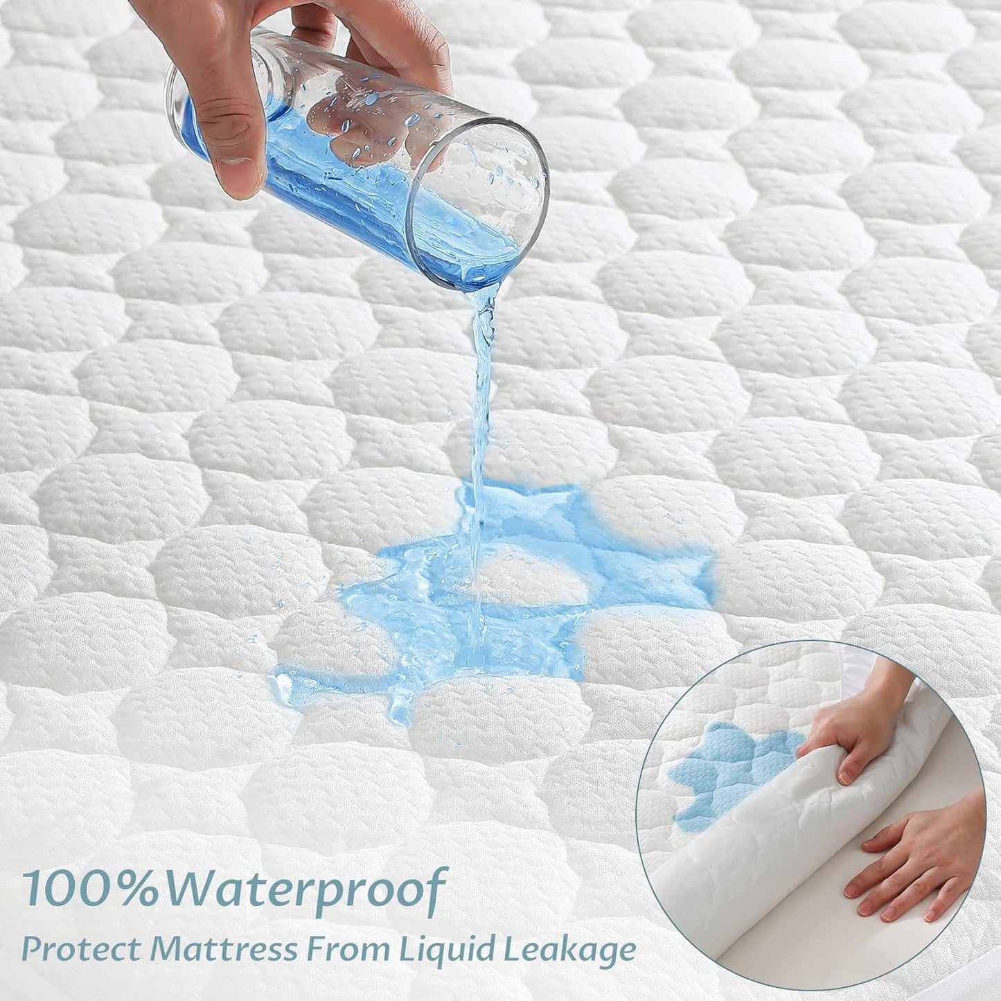 California King Size Waterproof Mattress Protector Fitted Quilted Mattress Pad Cover with Deep Pocket Up to 18''