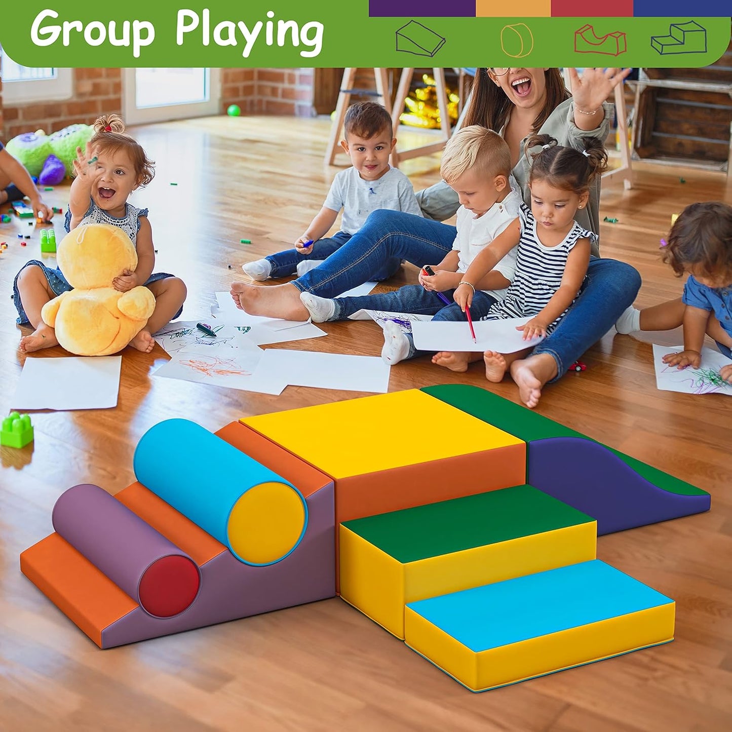 Toddler Foam Climbing Set Indoor - Kids Climb & Crawl Soft Activity Playset - Toddler Climber Gymnastics Equipment for Walking in Balance