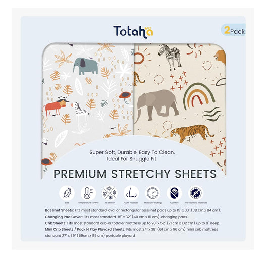 TotAha Premium Stretchy Jungle Animal Changing Pad Covers, Hypoallergenic Changing Table Cover, Silky Comfort, Buttery Soft, Calming Effect, All-Season Jersey-Knit 5'' Deep Pocket