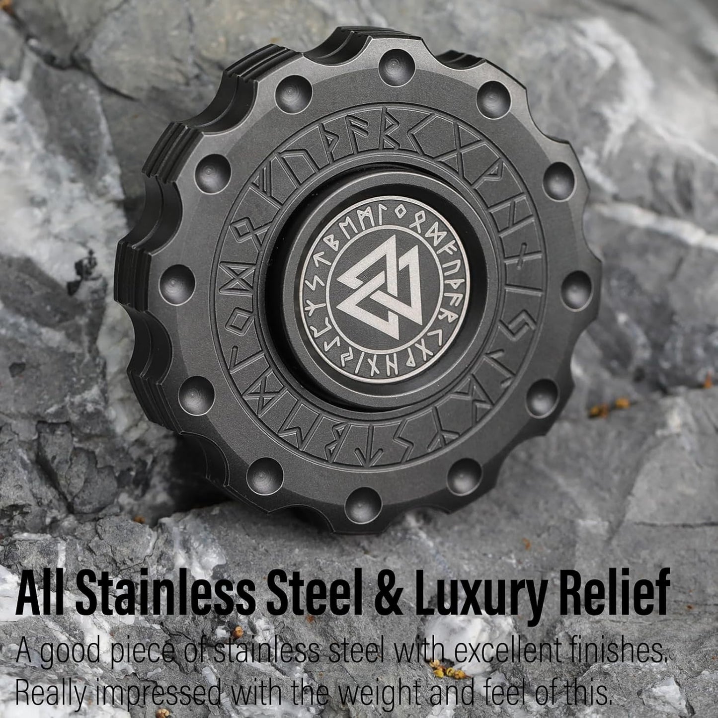 FREELOVE Metal Fidget Spinner Magnetic Slider, Viking Pirate Spinning Haptic Clicker, Heavy Stainless Steel Spin Clicky, Small Round Gear Click Gyro, Premium Silent Bearing, Adults Anxiety Cool, Black