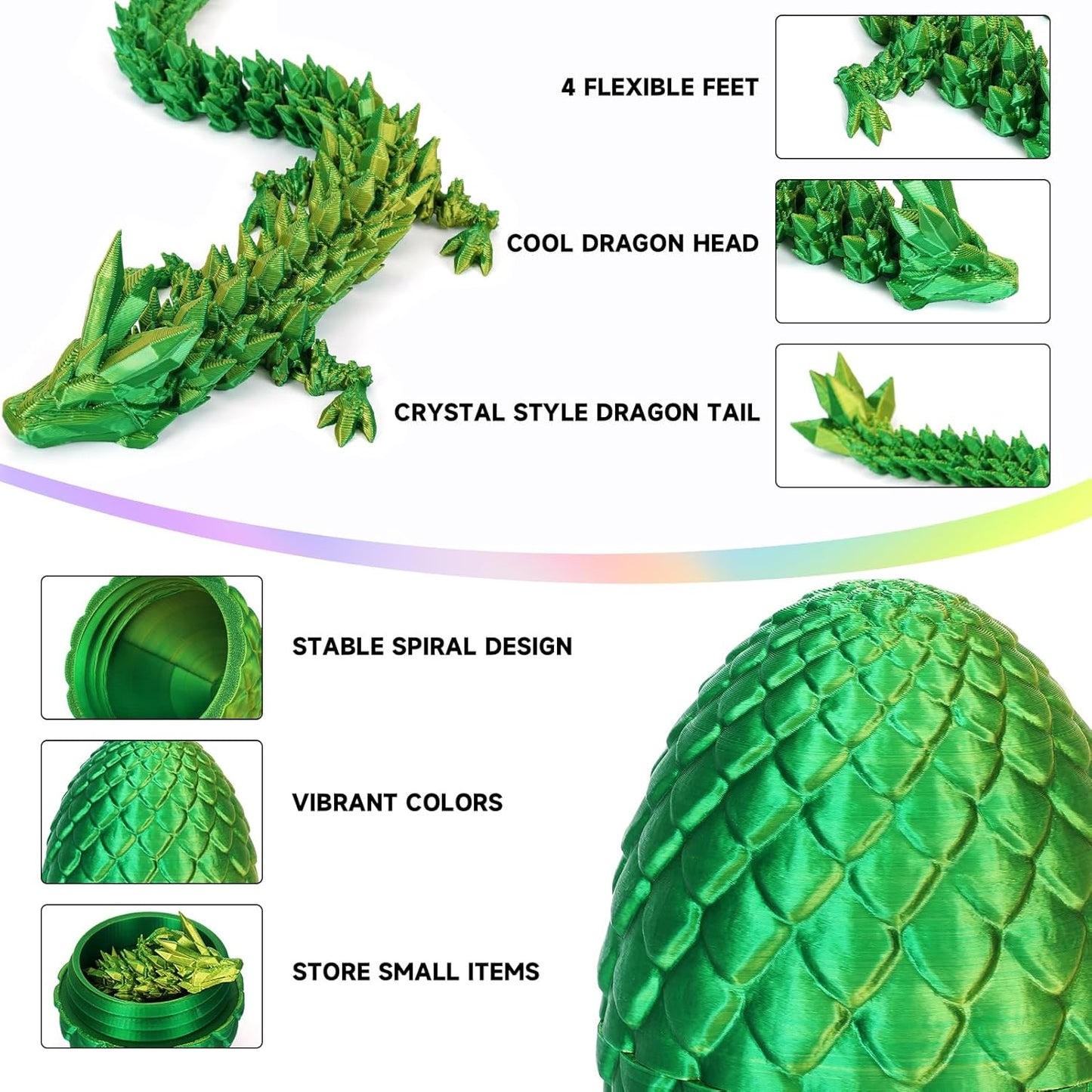 3D Printed Dragon Egg,Dragon Eggs with Dragon Inside,Crystal Dragon Fidget Toys,Full Articulated