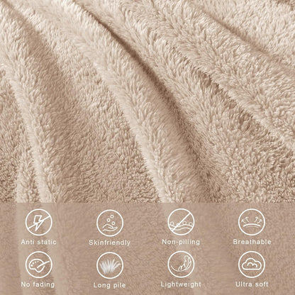 Exclusivo Mezcla Soft Fleece Throw Blanket for Couch, Super Soft Velvet Plush Bed Blanket, Fuzzy Cozy and Warm for All Seasons, 50x60 Inches, Camel