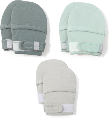 HAPIU Baby No Scratch Mittens Stay On, 100% Cotton Breathable, Adjustable Infant Gloves for Boys Girls, Newborn - 12 M