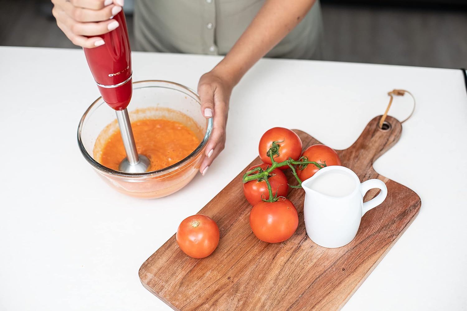 OVENTE Immersion Hand Blender, 300W Electric Handheld Portable Stick Mixer Set with 2 Mixing Speed