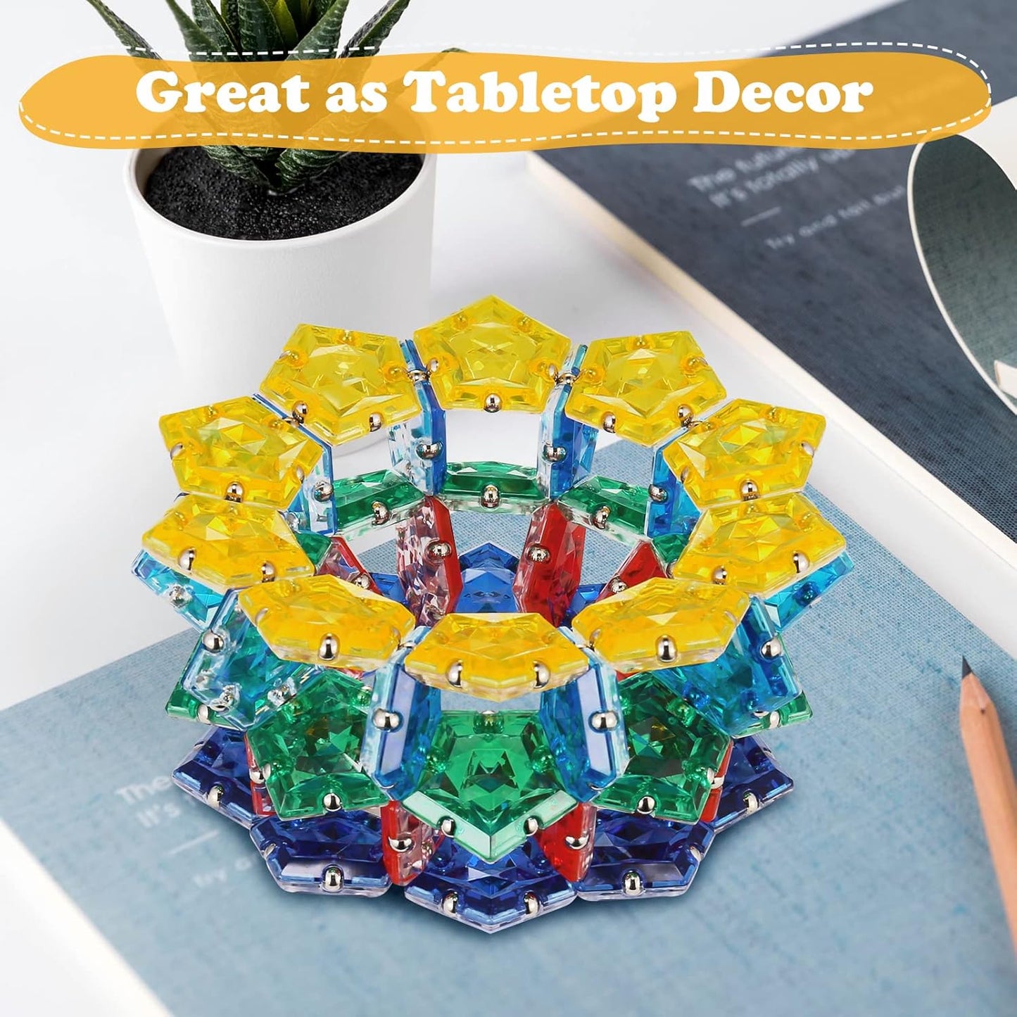 RoomyRoc Magnetic Fidget Sphere - Pentagons Magnets Balls - 12 Piece Set - Crystal Orange - Magnet Fidgets Toy - Creativity Beyond Imagination, Inspirational, Recreational, Desk Toys for Adults