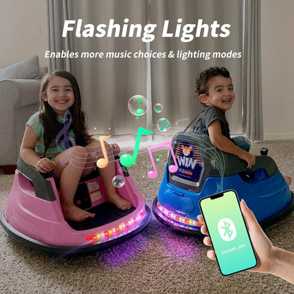 Baby Bumper Car, 6V Electric Kids Bumper Car for Toddlers with Remote Control, Bluetooth - Baby Pink