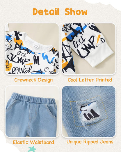Toddler Baby Boy Outfits Fall Winter Clothes Color Block Long Sleeve Sweatshirt Tops + Jogger Pants Set 2PCS