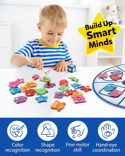 Coogam Montessori Toy for Toddlers, Fine Motor Skill Wooden Magnetic Fishing Game for Year Old Kids, Color and Shape Sorter for Age 3 4 5 Girls Boys Preschool Educational Gift