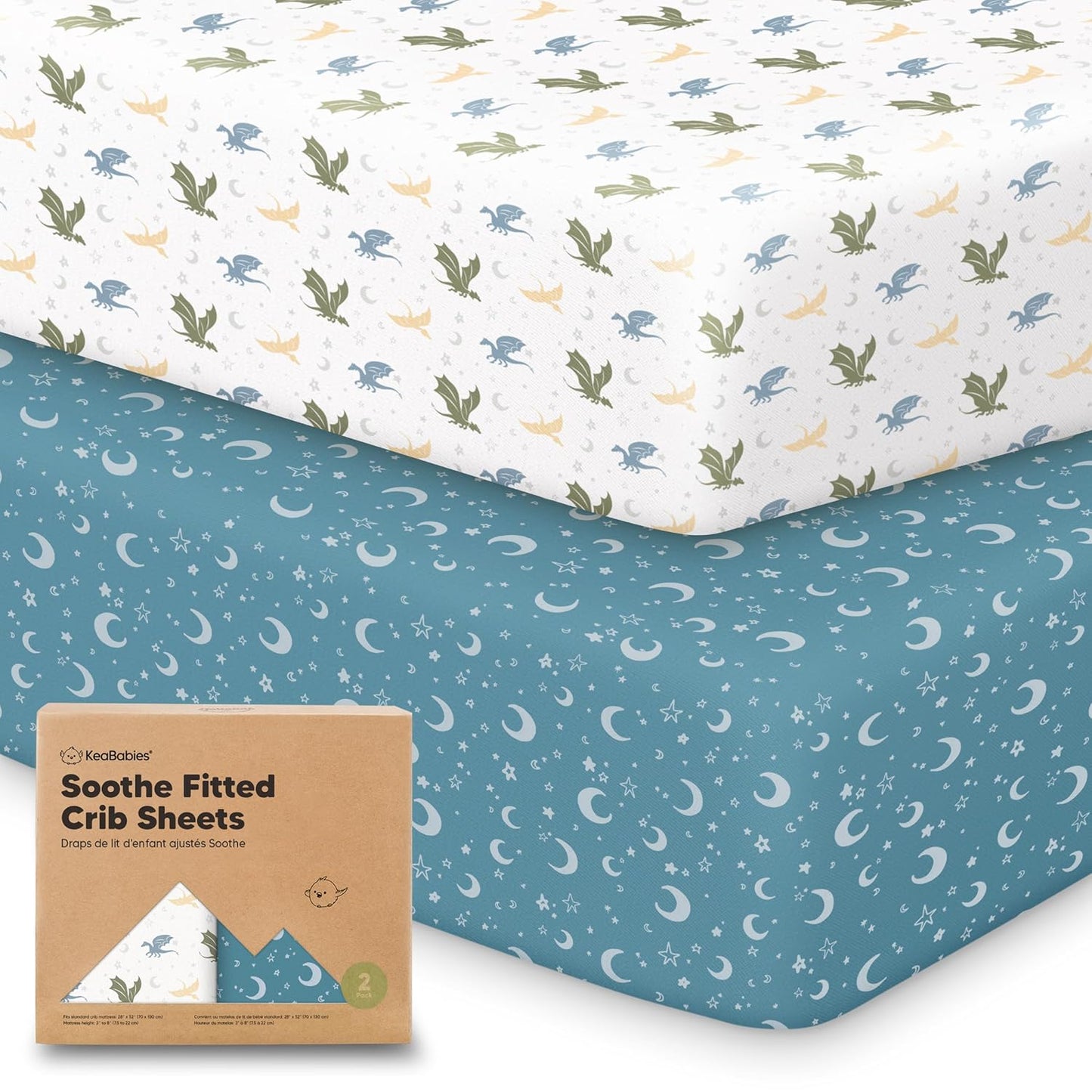 KeaBabies 2-Pack Organic Crib Sheets for Boys, Girls - 52x28 Fitted Crib Mattress Sheet Neutral
