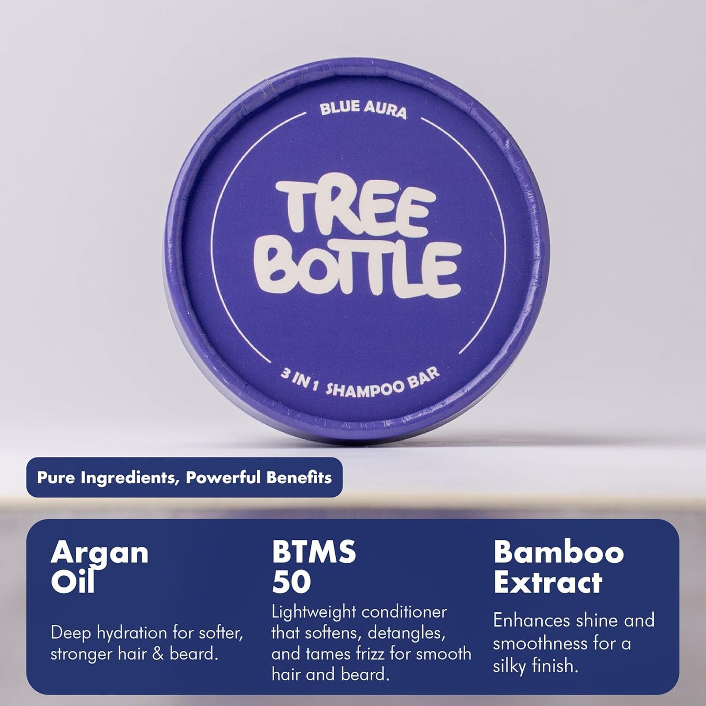 Tree Bottle Argan Oil + Bamboo Extract 3-in-1 Shampoo Bar for Men - For Hair, Beard & Body - Deep