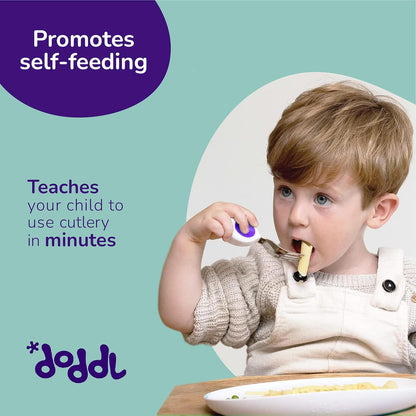 doddl Toddler Utensils, Ergonomic Fork and Spoon Set for Self Feeding, Stainless Steel Silverware for 1-3 Year Olds, BPA Free, Dishwasher Safe (Indigo)