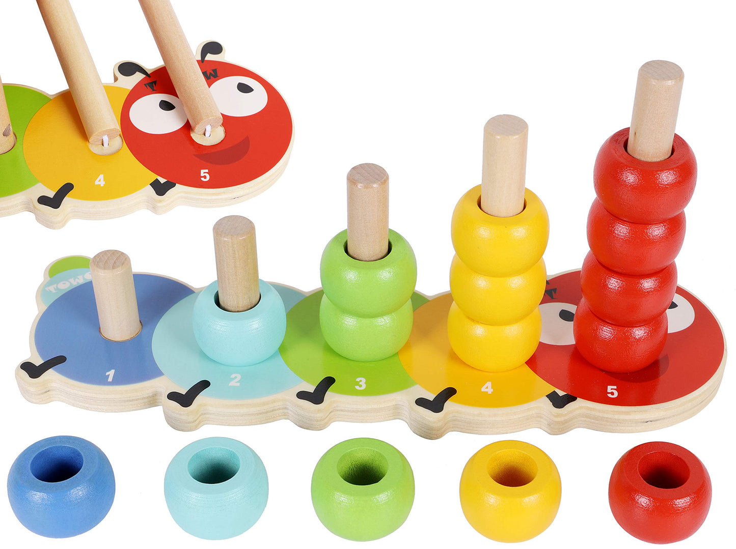 TOWO Wooden Stacking Rings Toy, Caterpillar Counting Ring Stacker
