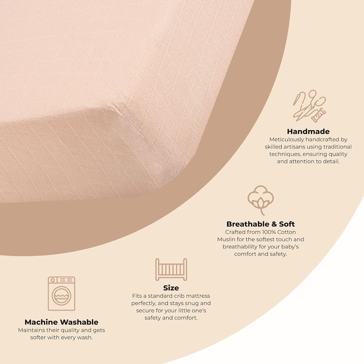 Crane Baby Cotton Sateen Fitted Sheet, 28x52'', Desert Rose, Pink Crib Sheets for Girls, Soft