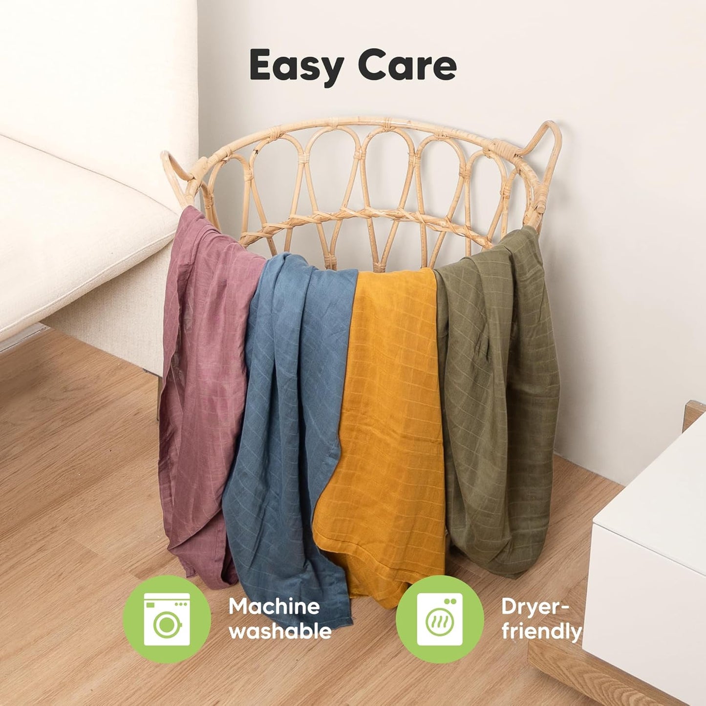 4-Pack Muslin Swaddle Blankets for Boys, Girls - Organic Baby Swaddles for Newborns, Soft &