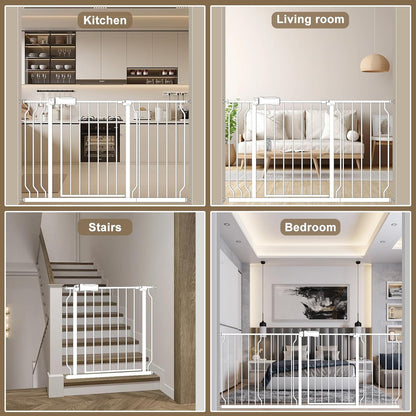 ALLAIBB Extra Wide Baby Gate Pressure Mount with Auto-Close, White Metal Safety Gate for Stairs & Doorways - Child Proof, Pet Barrier for Hallways, Kitchen, Living Room for 48.03-52.76 inch
