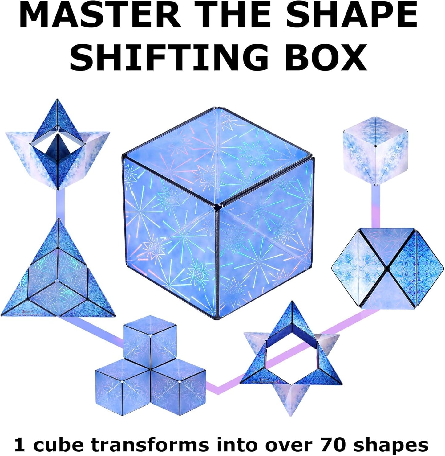 SHASHIBO Shape Shifting Box - Award-Winning, Patented Fidget Cube w/ 36 Rare Earth Magnets - Transforms Into Over 70 Shapes, Download Fun in Motion Toys Mobile App (Holographic - Polar)
